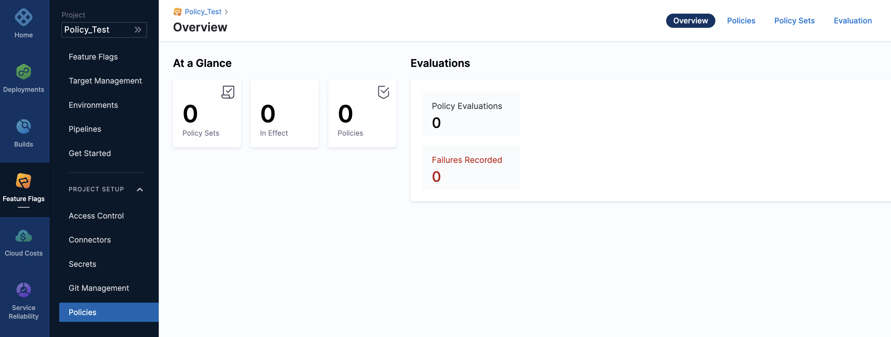 Screenshot of the Policies Overview page on the Harness Platform